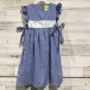 Classic Whimsy Gingham Dress Girls 10 Blue Ruffle Side Tie Preppy EUC
